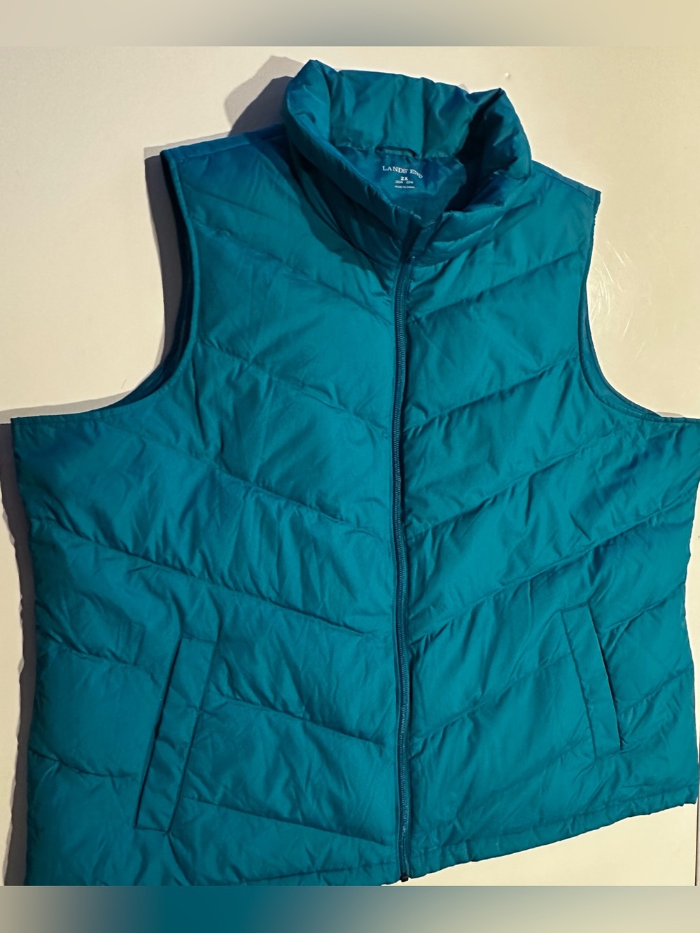 Lands' End Women's Goose Down Insulated Puffer Vest Jacket Teal Size 2XL Hiking